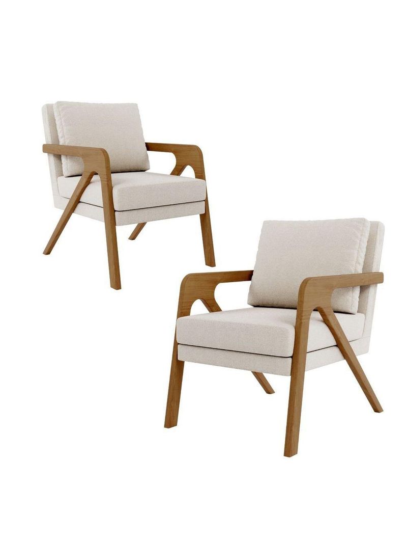 Kit 2 Poltrona Decorativa Moderna Para Sala Escritório Xangai Bouclé Bege