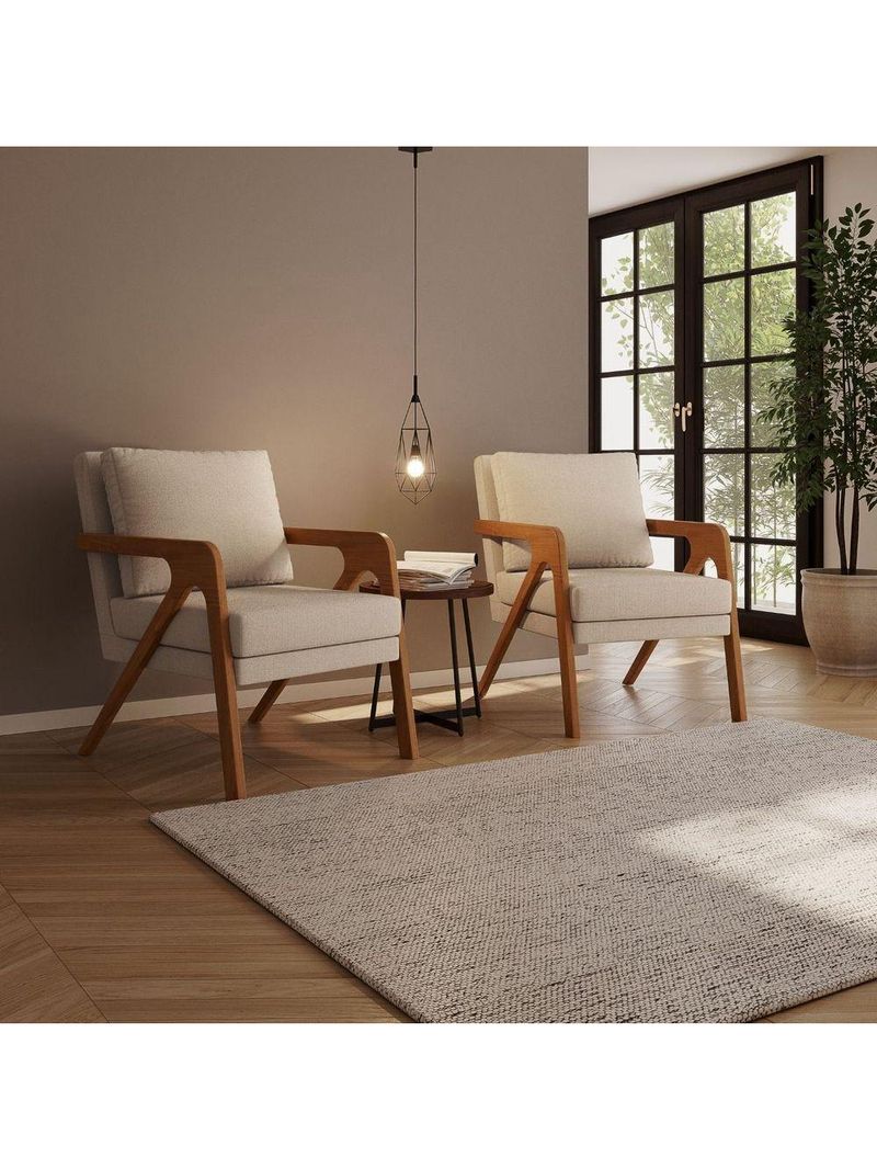 Kit 2 Poltrona Decorativa Moderna Para Sala Escritório Xangai Bouclé Bege