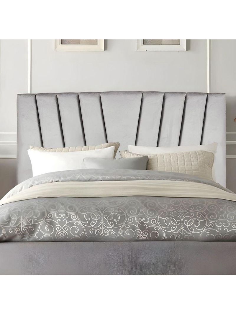 Cabeceira Estofada Cama Casal Queen Size 160 Cm Louise Suede Cinza Claro