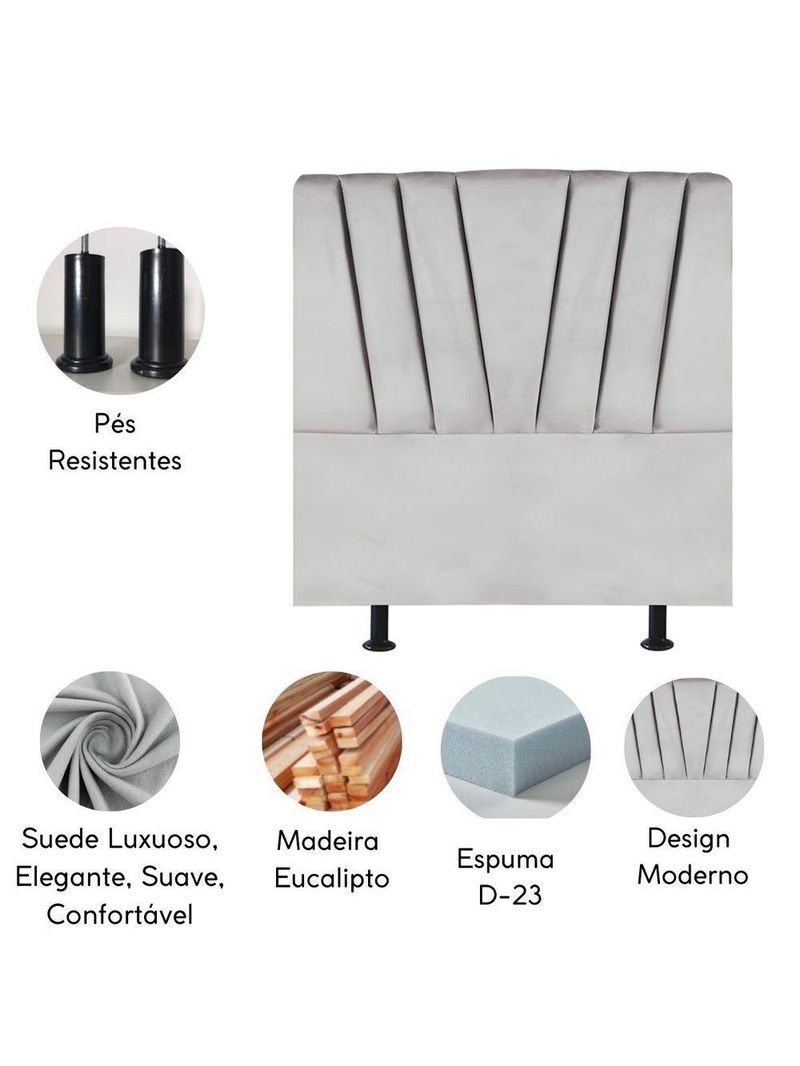 Cabeceira Estofada Cama Casal Queen Size 160 Cm Louise Suede Cinza Claro