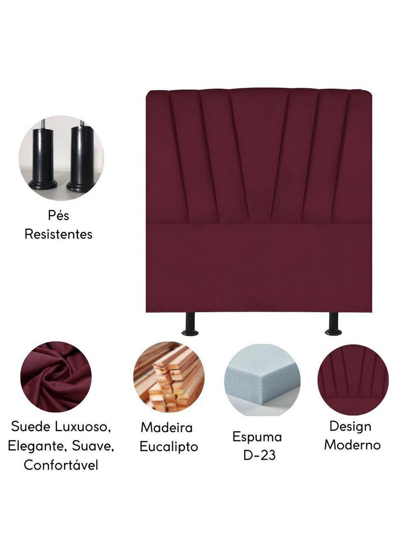 Cabeceira Estofada Cama Casal Queen Size 160 Cm Louise Suede Bordô