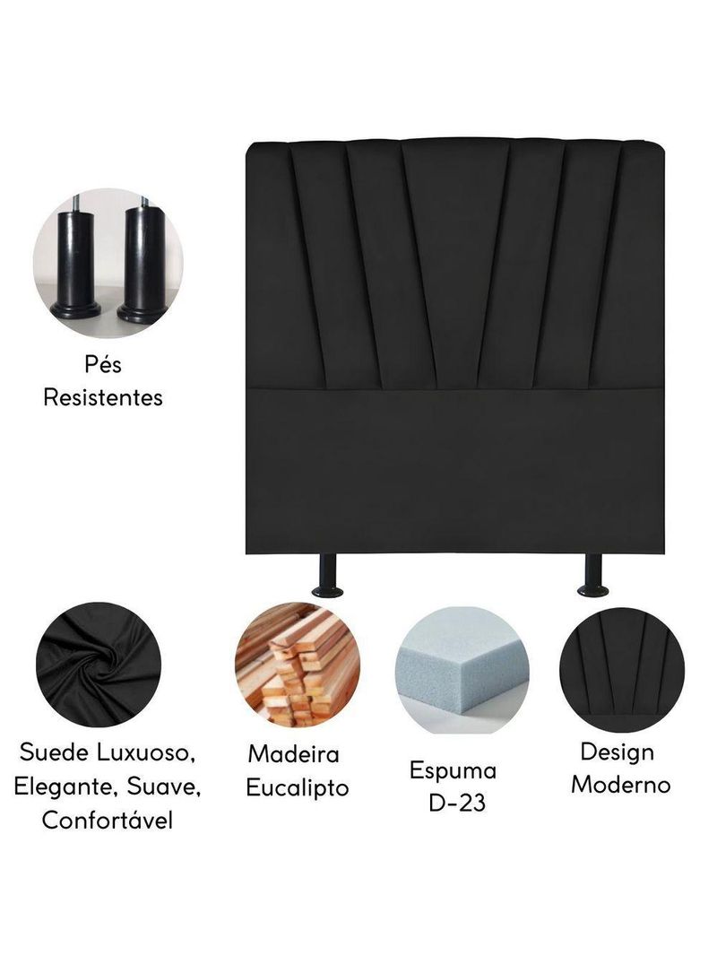 Cabeceira Estofada Cama Casal Queen Size 160 Cm Louise Suede Preto