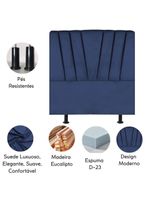 Cabeceira Estofada Cama Casal Queen Size 160 Cm Louise Suede Azul Marinho