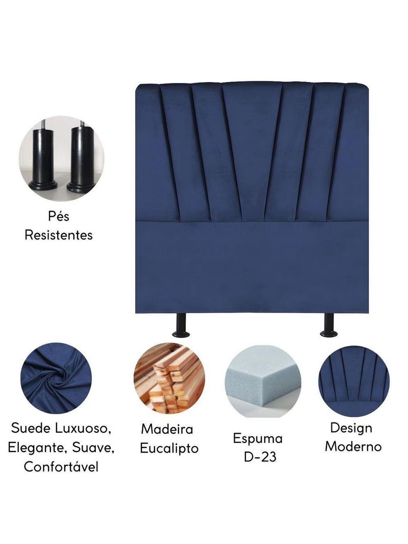 Cabeceira Estofada Cama Casal Queen Size 160 Cm Louise Suede Azul Marinho