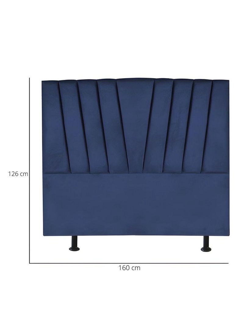 Cabeceira Estofada Cama Casal Queen Size 160 Cm Louise Suede Azul Marinho