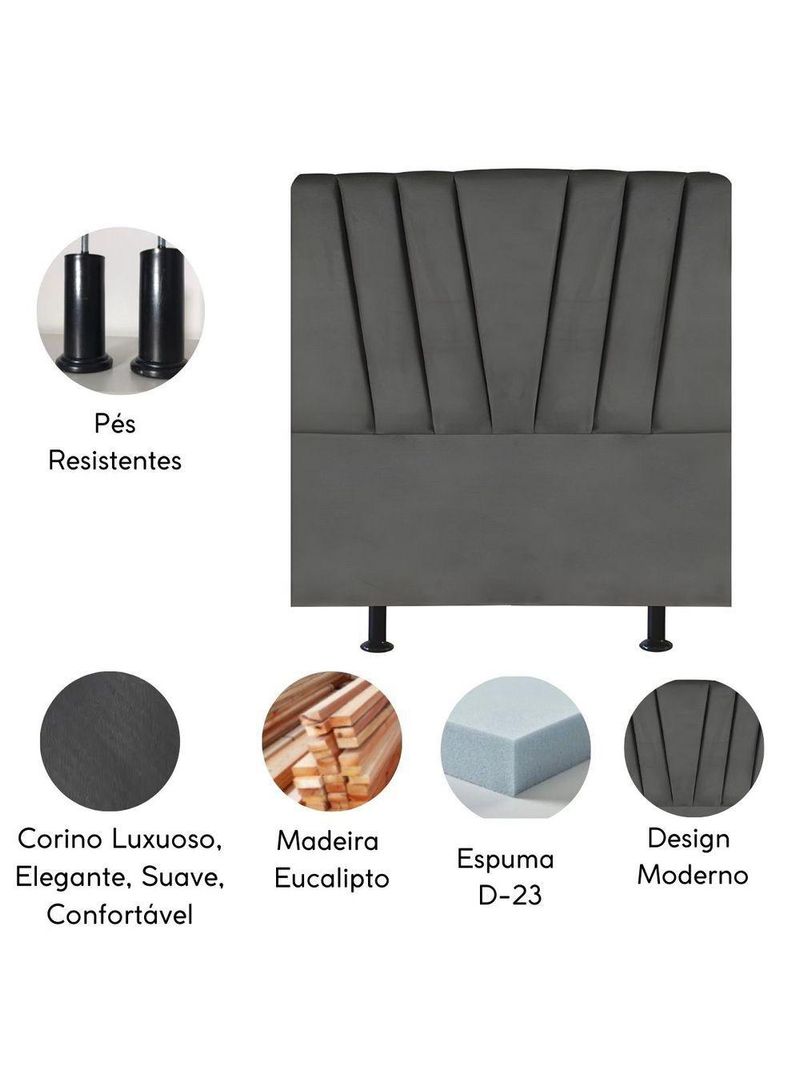 Cabeceira Estofada Cama Casal Queen Size 160 Cm Louise Corino cinza