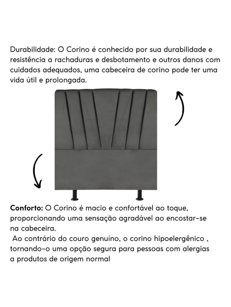Cabeceira Estofada Cama Casal Queen Size 160 Cm Louise Corino cinza