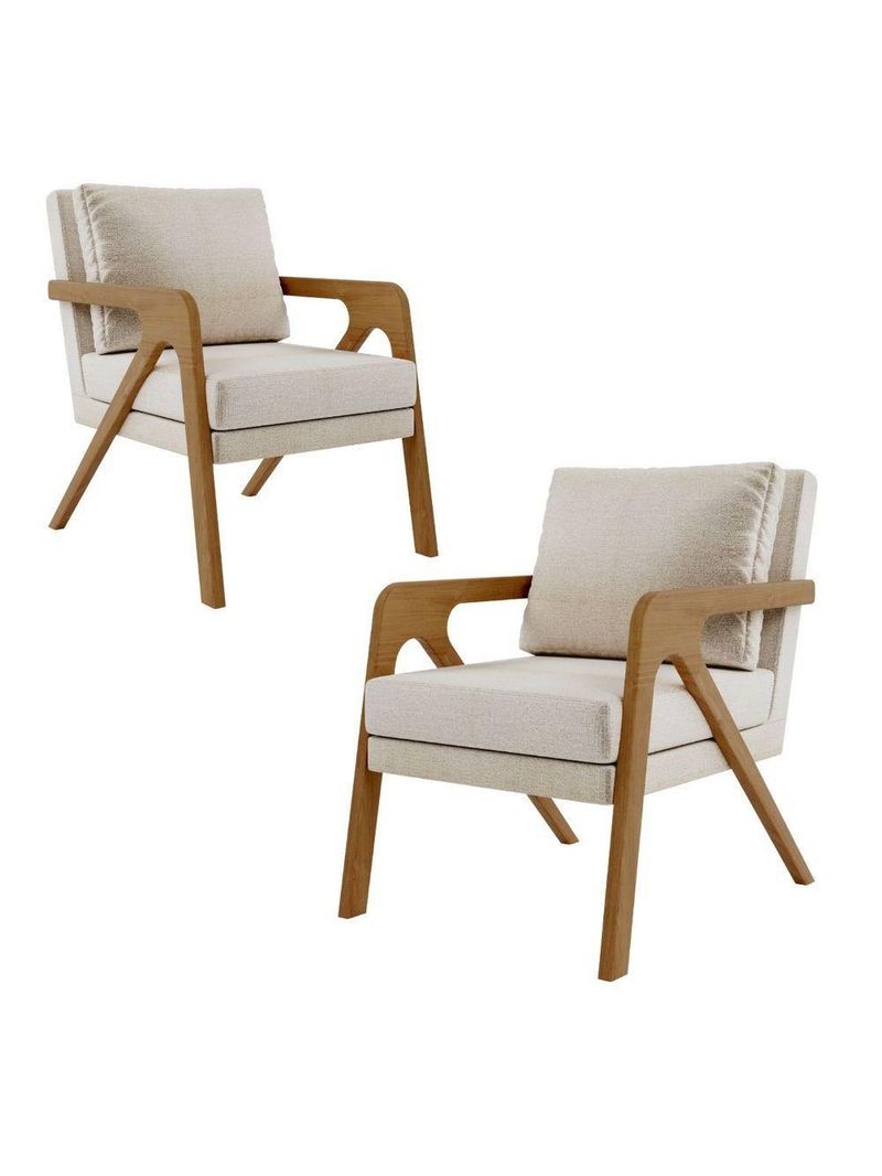 Kit 2 Poltrona Decorativa Moderna Para Sala Escritório Xangai Linho Bege