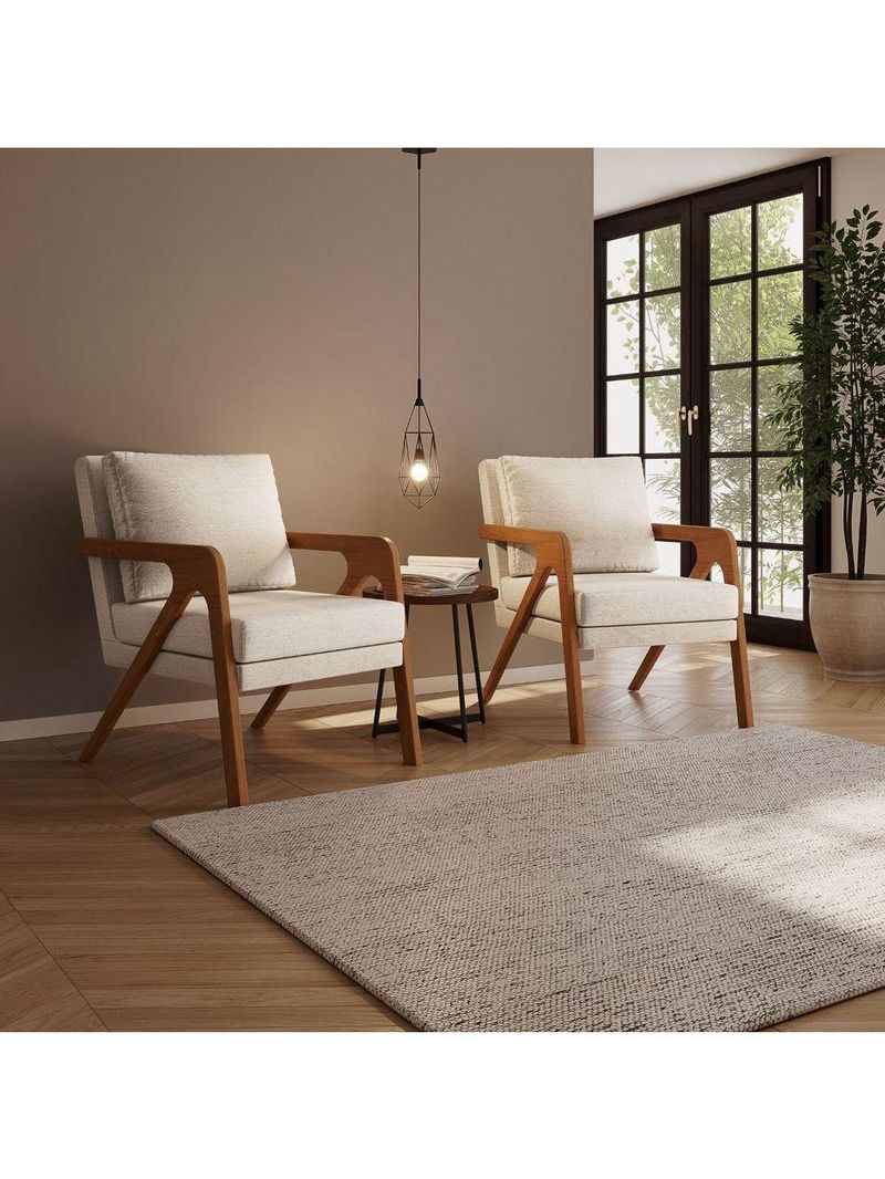 Kit 2 Poltrona Decorativa Moderna Para Sala Escritório Xangai Linho Bege