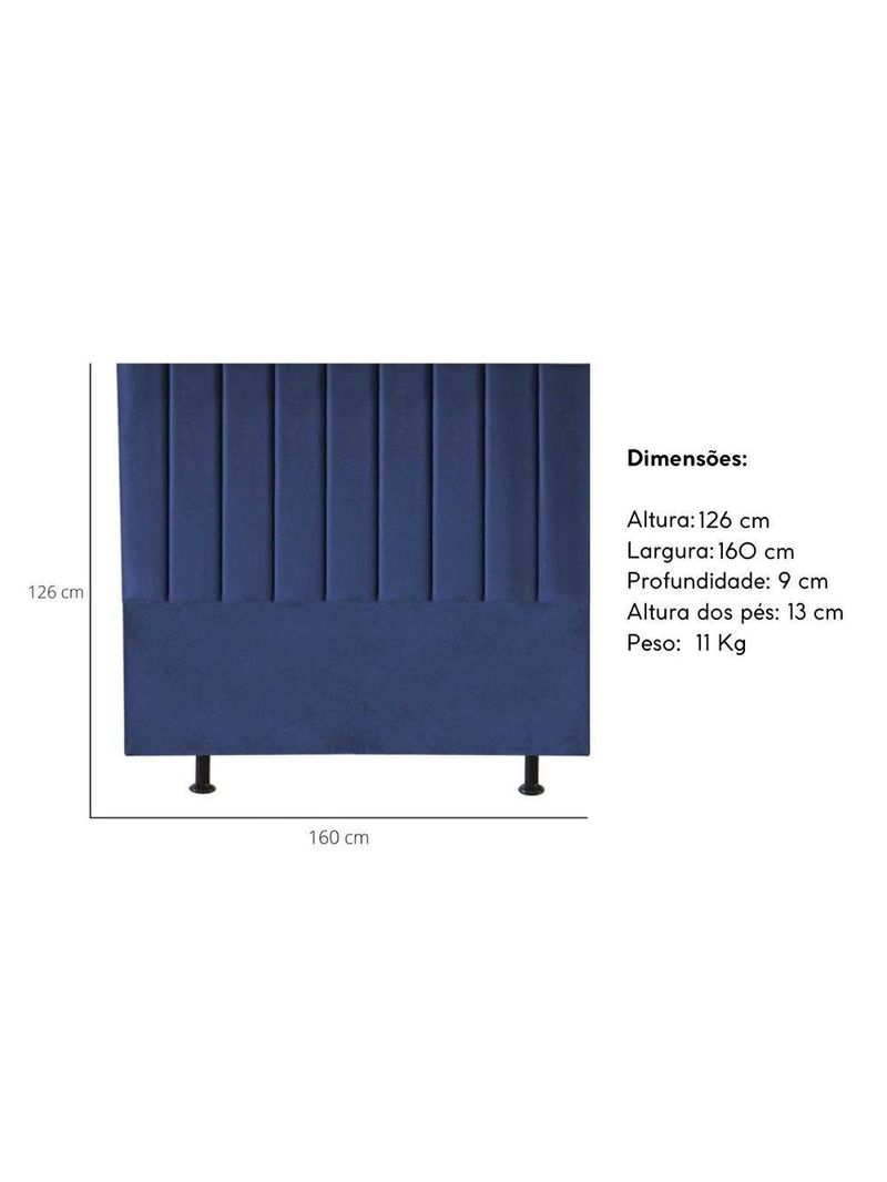 Cabeceira Estofada Cama Casal Queen Size 160 Cm Laura Veludo Azul Marinho