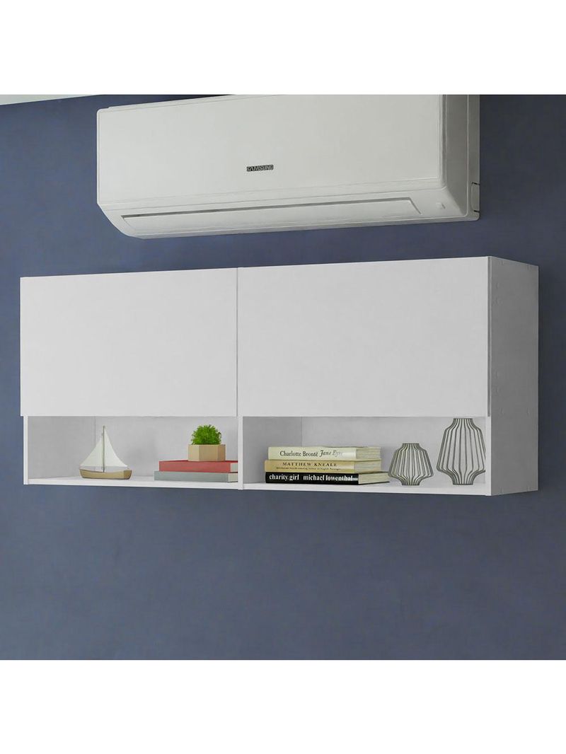 Armário aéreo para escritório com nicho e prateleira 120cm branco madesa