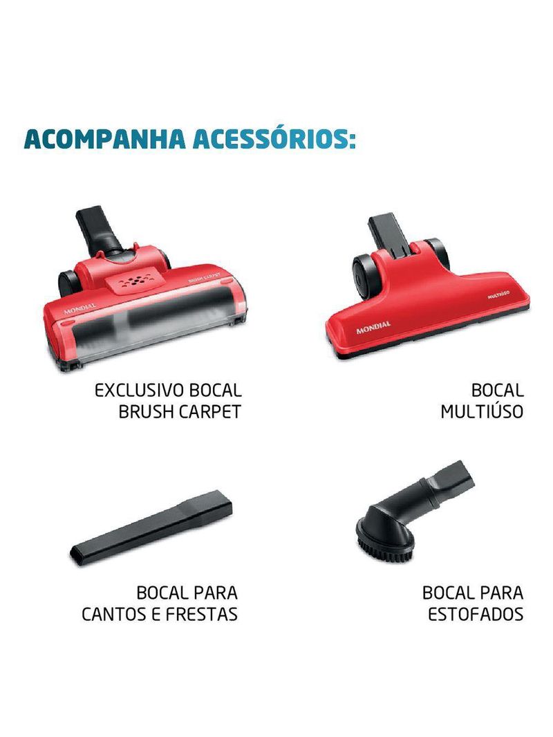 Aspirador de Pó Mondial Brush Carpet Vermelho1200 AP-25 127V