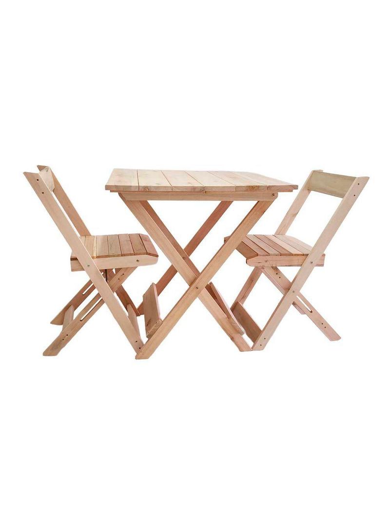 Conjunto Mesa 2 Cadeiras Dobráveis Em Madeira Para Churrasqueira Natural