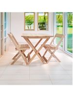 Conjunto Mesa 2 Cadeiras Dobráveis Em Madeira Para Churrasqueira Natural