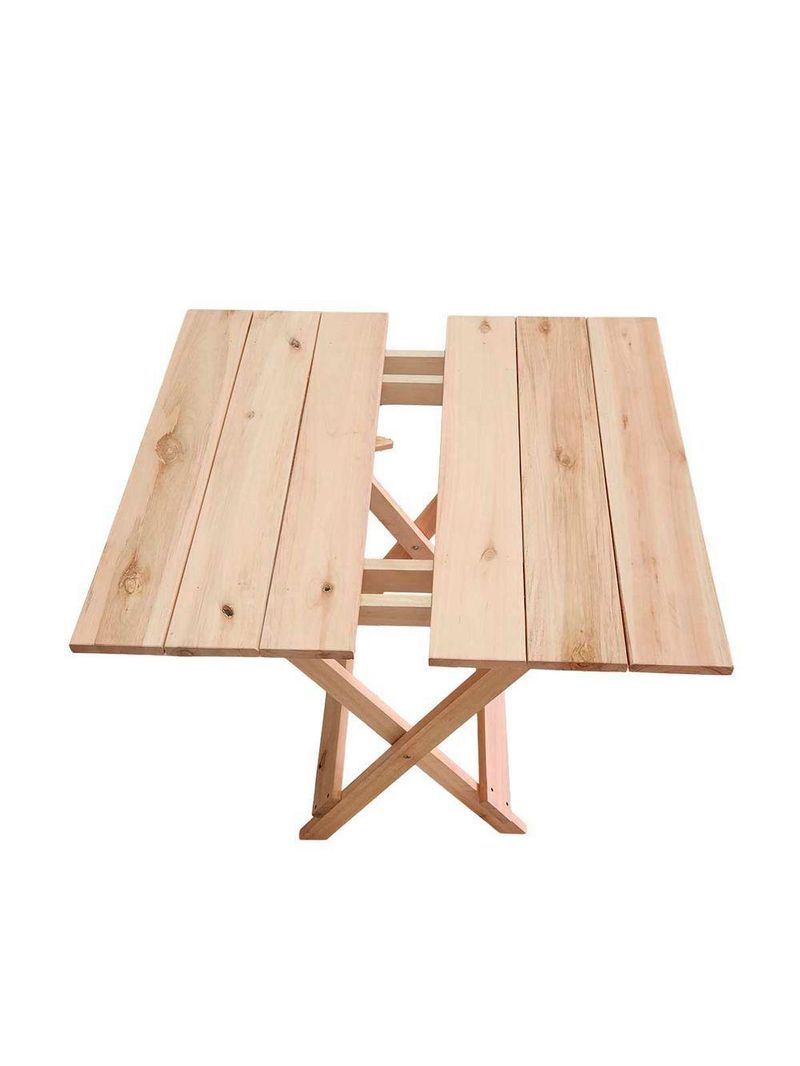 Conjunto Mesa 2 Cadeiras Dobráveis Em Madeira Para Churrasqueira Natural