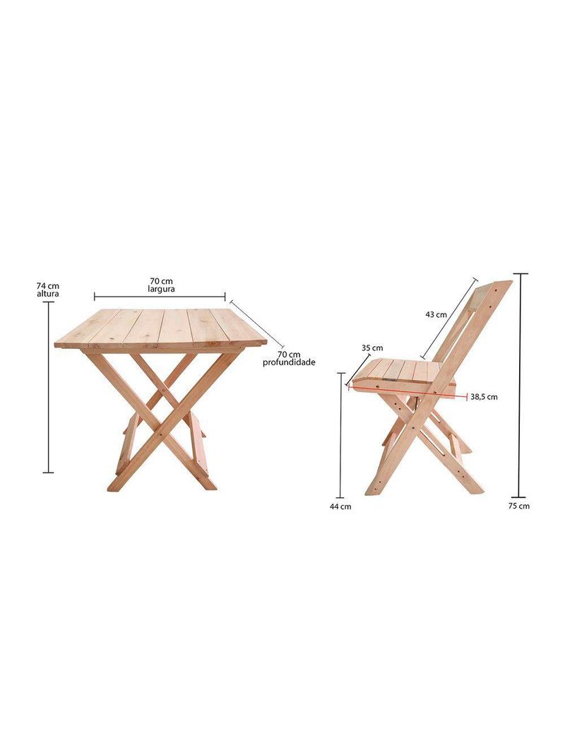 Conjunto Mesa 2 Cadeiras Dobráveis Em Madeira Para Churrasqueira Natural