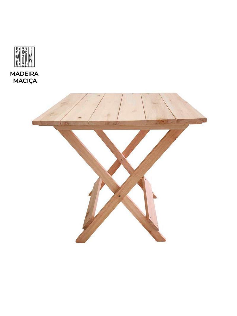 Conjunto Mesa 2 Cadeiras Dobráveis Em Madeira Para Churrasqueira Natural