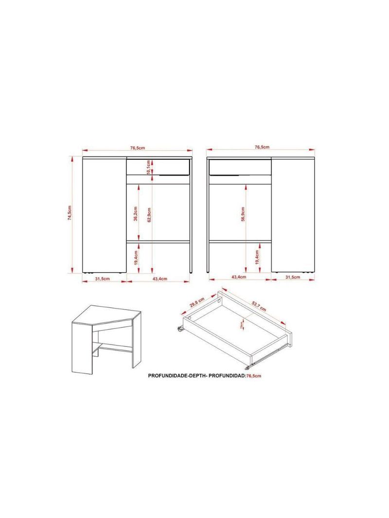 Mesa Canto p/Escritório Canto ME4169 c/ 1 Gaveta Branco - Tecno Mobili