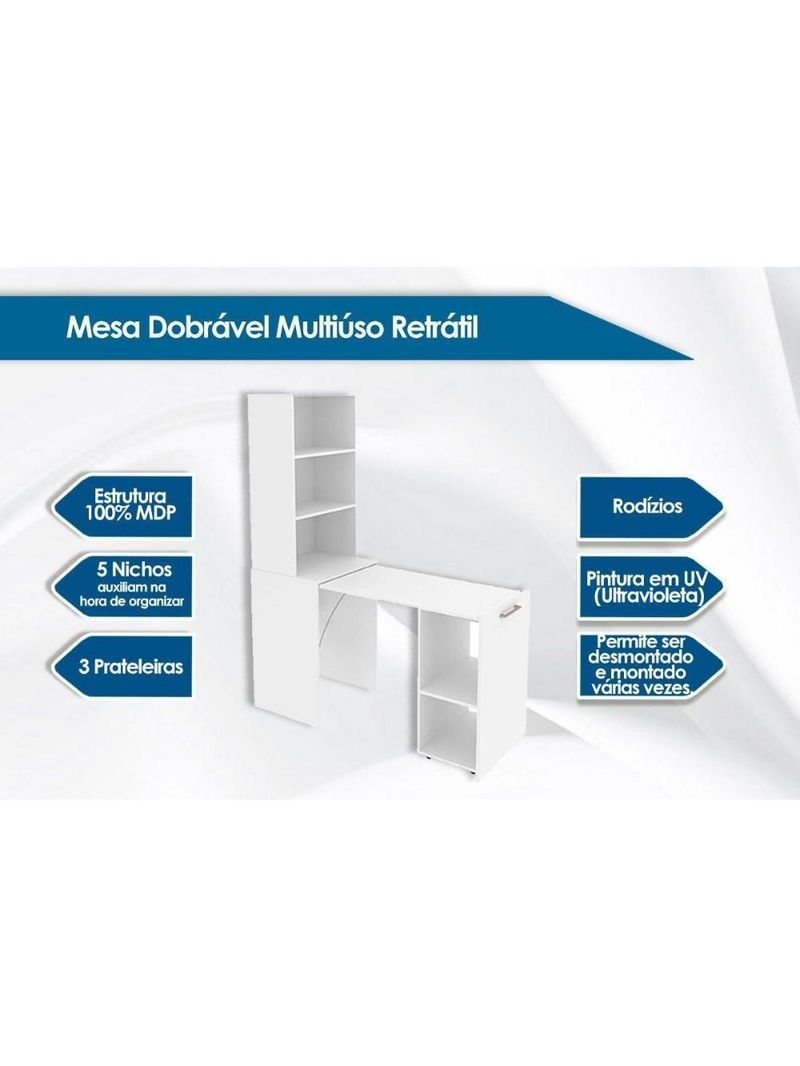 Mesa Multiuso Escritório Retrátil ME4171 c/ 5 Nichos Amêndoa - Tecno Mobili