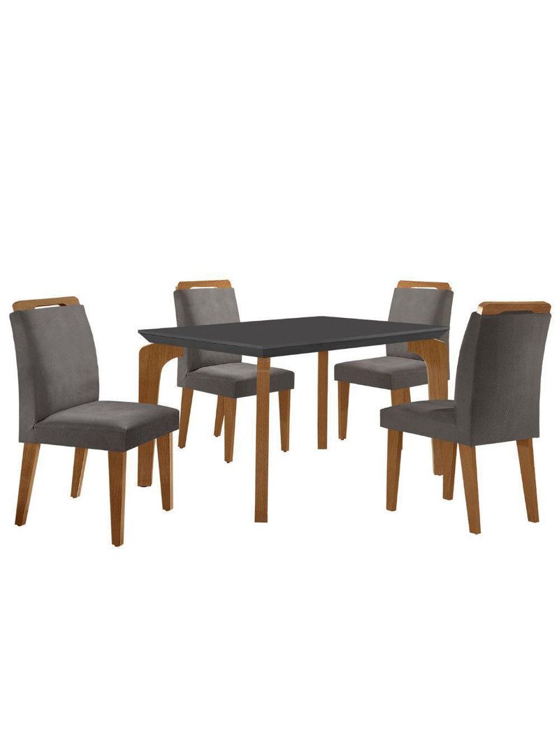 Conjunto Mesa Liz 120cm Mdf Com 4 Cadeiras Athenas Moderna Veludo Grafite E Imbuia