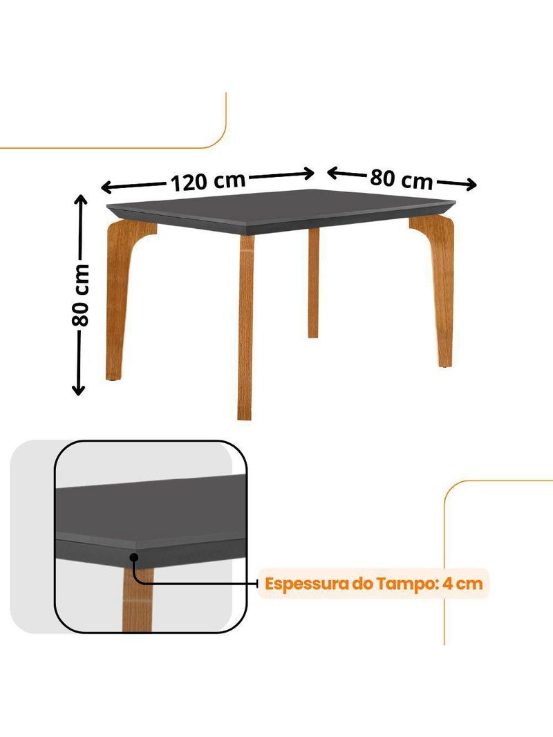 Conjunto Mesa Liz 120cm Mdf Com 4 Cadeiras Athenas Moderna Veludo Grafite E Imbuia