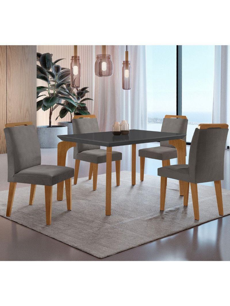 Conjunto Mesa Liz 120cm Mdf Com 4 Cadeiras Athenas Moderna Veludo Grafite E Imbuia