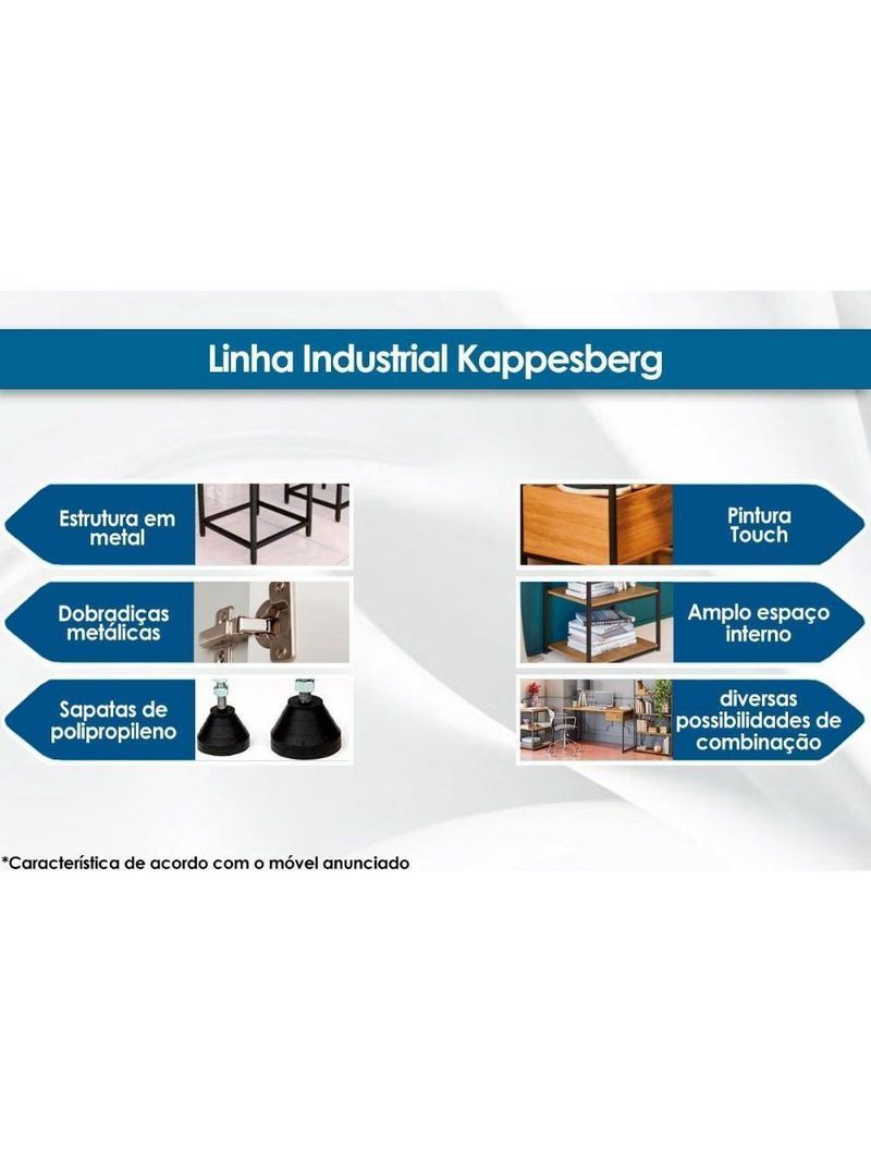 Escritório Completo Escritório Completo Industrial (1 Escrivaninha, 1 Estante, 3 Nichos) 5 Peças Freijo/Preto - Kappesberg