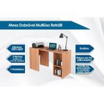 Mesa Multiuso Escritório Retrátil ME4170 c/ 2 Nichos Amêndoa - Tecno Mobili