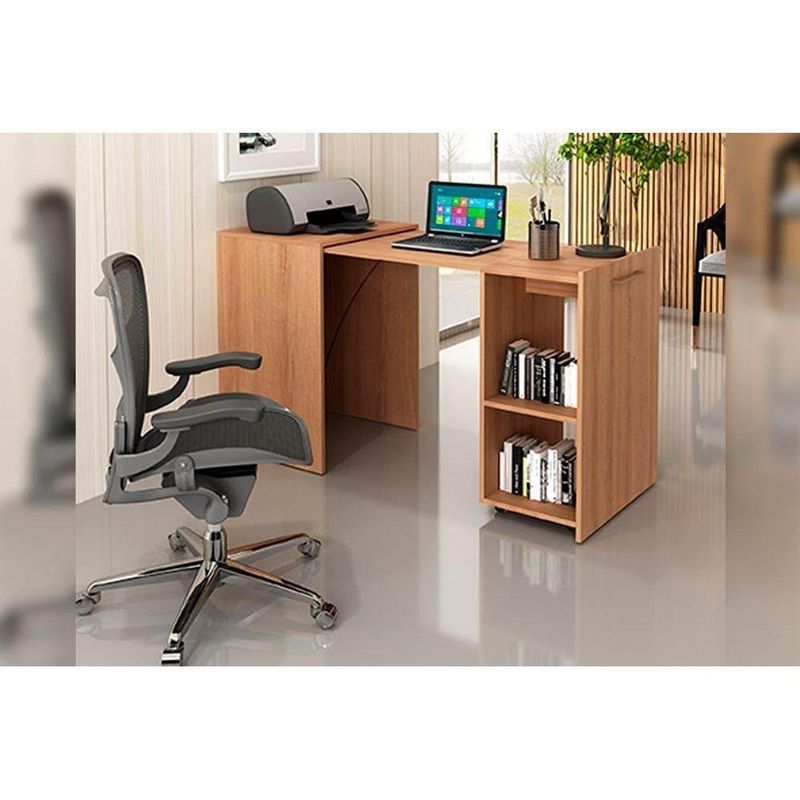 Mesa Multiuso Escritório Retrátil ME4170 c/ 2 Nichos Amêndoa - Tecno Mobili