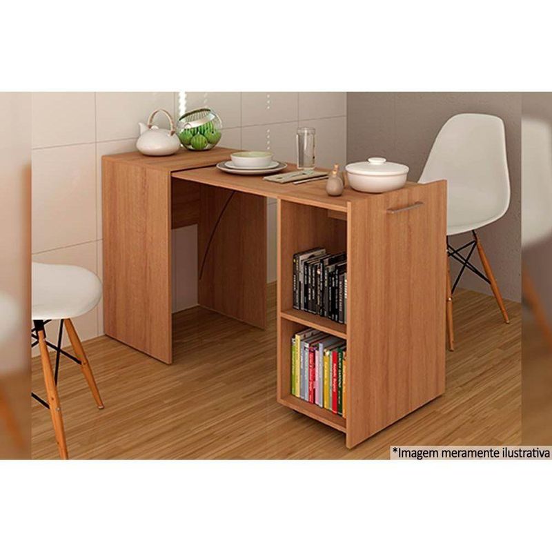 Mesa Multiuso Escritório Retrátil ME4170 c/ 2 Nichos Amêndoa - Tecno Mobili
