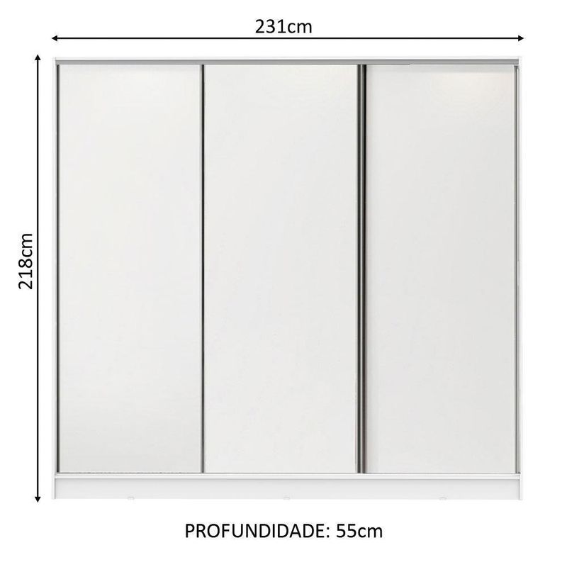 Guarda-roupa casal 100% mdf madesa nantes 3 portas de correr branco