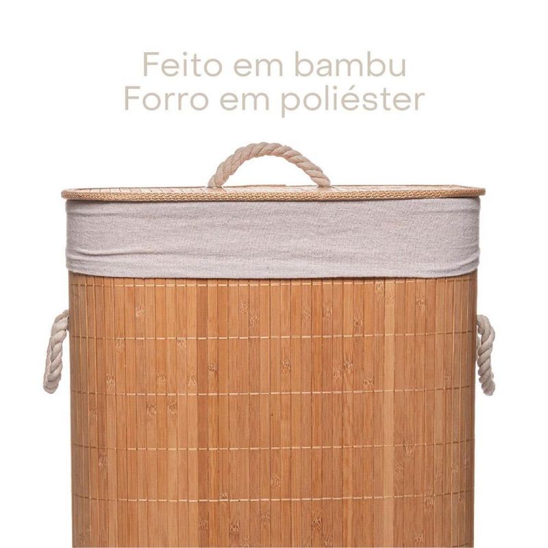 Cesto para lavanderia lyor de bambu com tampa natural 40cm