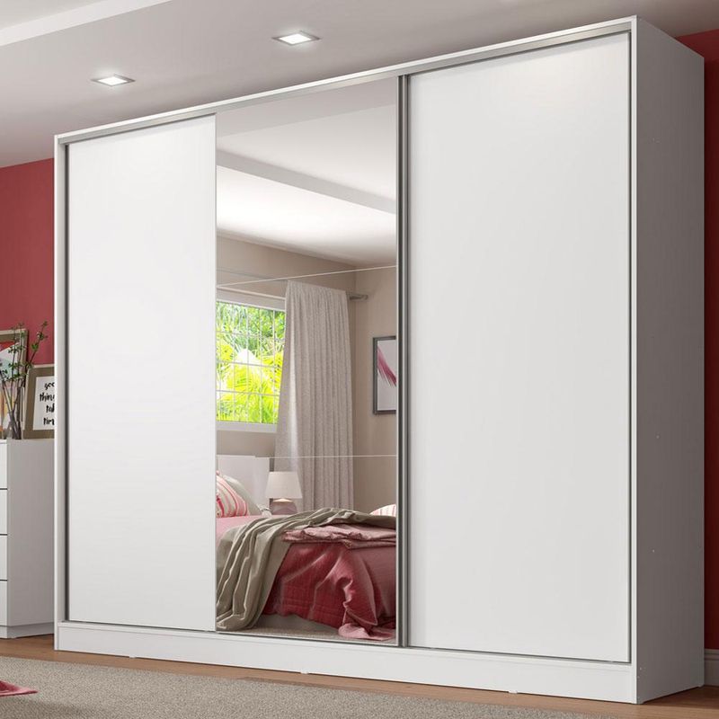 Guarda roupa casal 100% mdf com espelho madesa royale 3 portas de correr