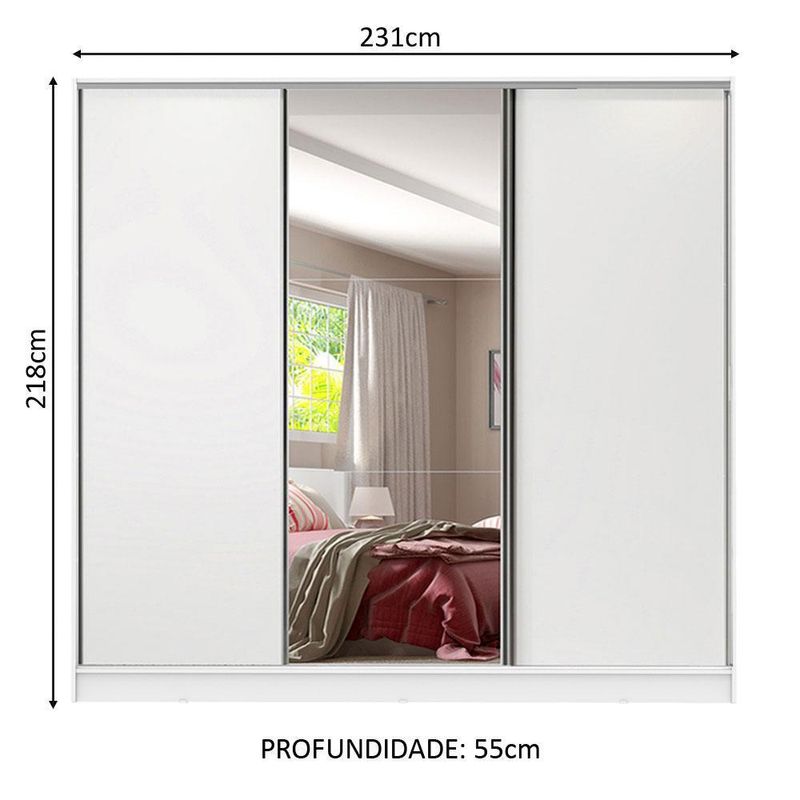 Guarda roupa casal 100% mdf com espelho madesa royale 3 portas de correr