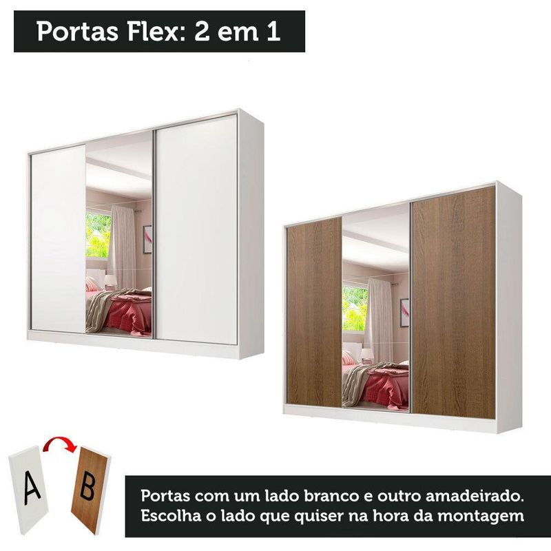 Guarda roupa casal 100% mdf com espelho madesa royale 3 portas de correr