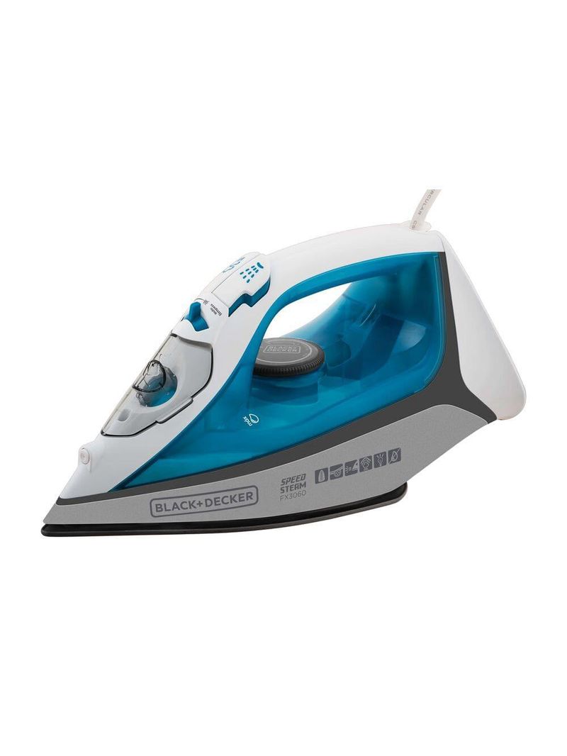 Ferro de passar a vapor black decker fx3060 com base antiaderente - azul e branco