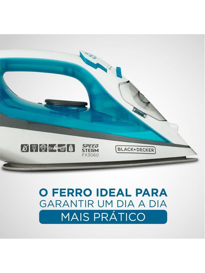 Ferro de passar a vapor black decker fx3060 com base antiaderente - azul e branco