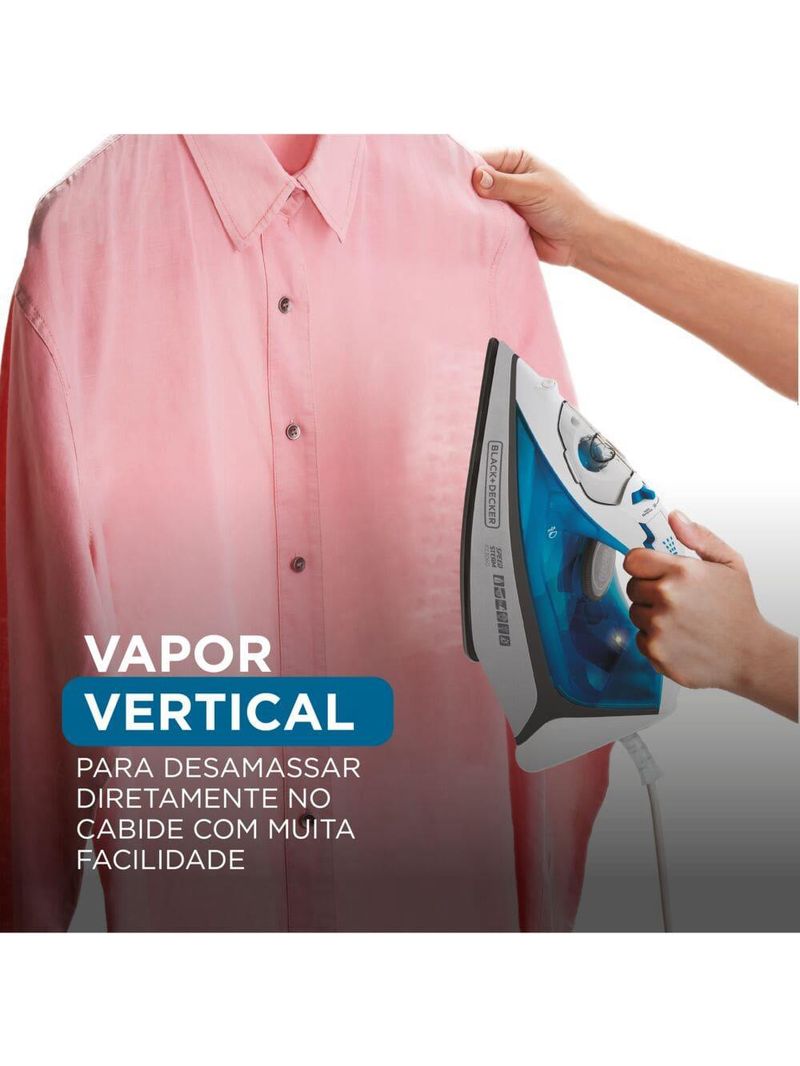Ferro de passar a vapor black decker fx3060 com base antiaderente - azul e branco