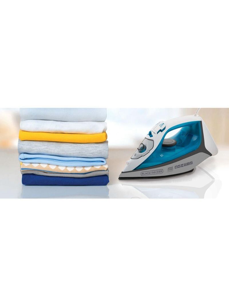 Ferro de passar a vapor black decker fx3060 com base antiaderente - azul e branco