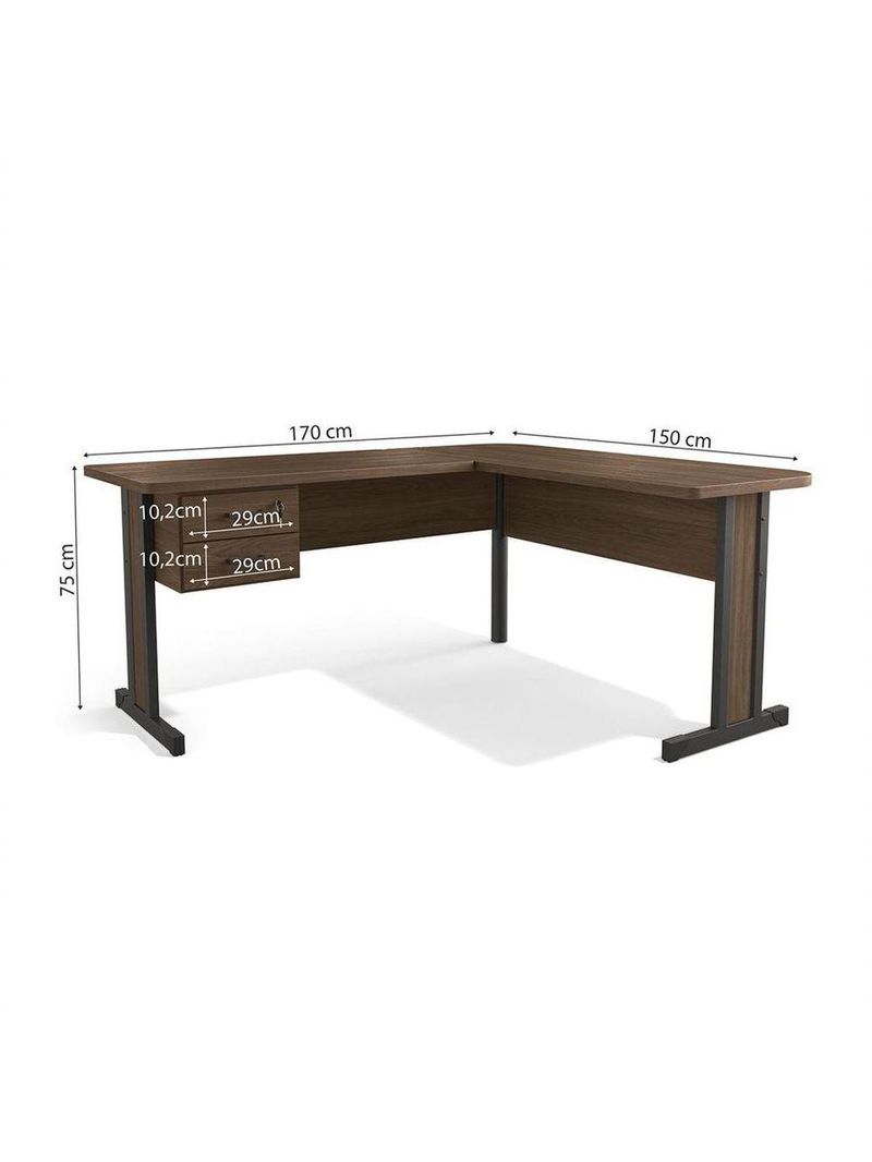 Mesa De Escritório Em L 2 Gavetas Versatile 1,70m X 1,50m