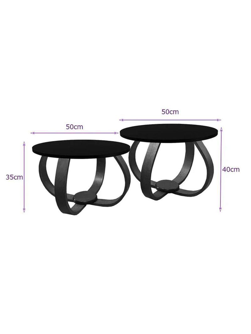 Conjunto Mesa De Centro E Lateral Pés Cebola Branco E Preto Branco E Preto
