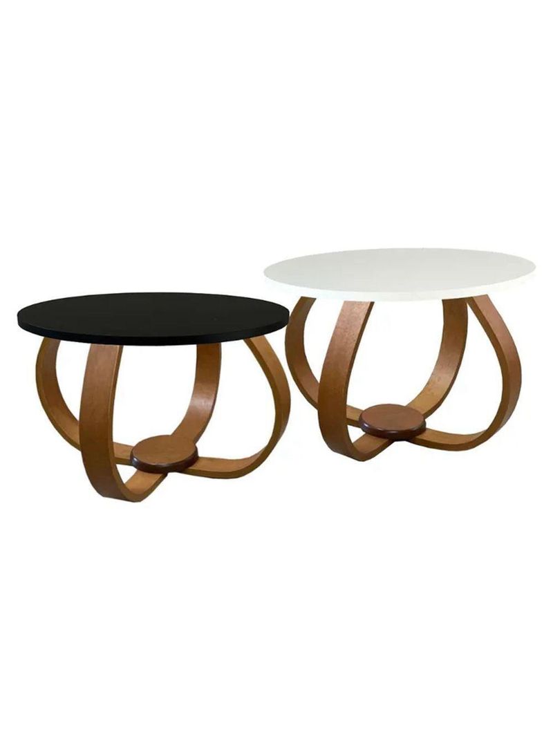 Conjunto Mesa De Centro E Lateral Pés Cebola Branco E Preto Branco E Preto