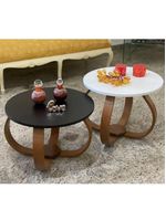 Conjunto Mesa De Centro E Lateral Pés Cebola Branco E Preto Branco E Preto