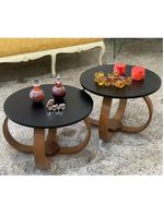 Conjunto Mesa De Centro E Lateral Pés Cebola Preto Preto