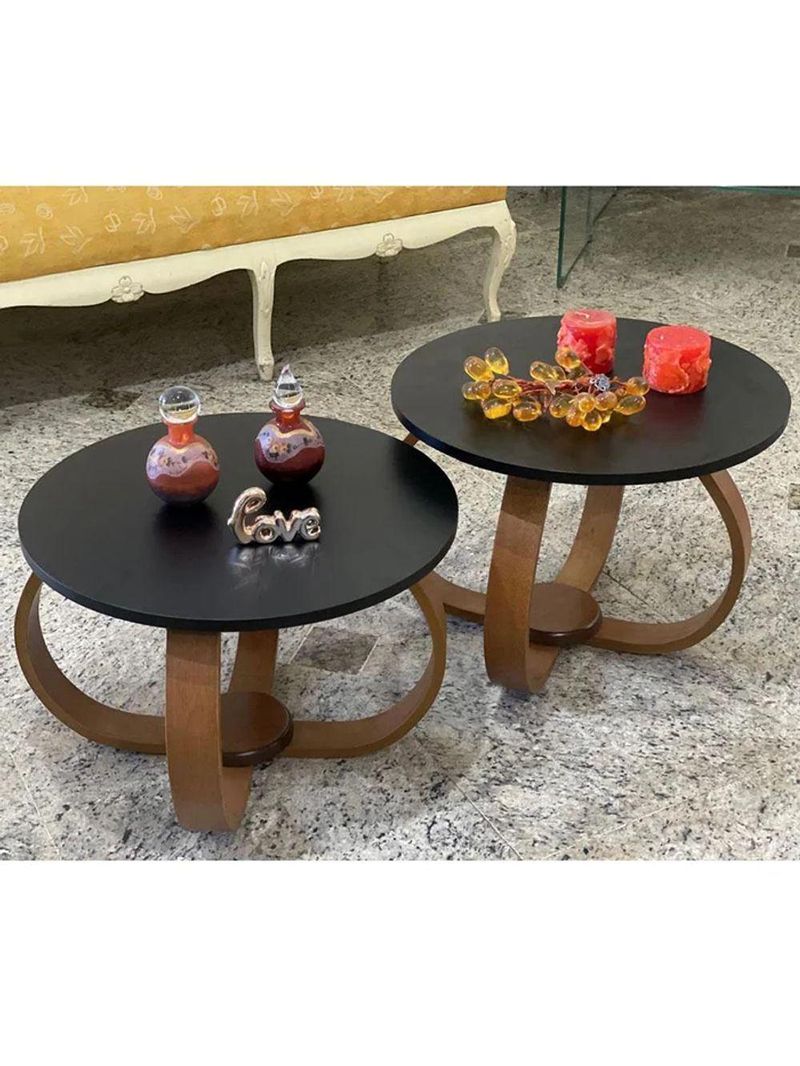 Conjunto Mesa De Centro E Lateral Pés Cebola Preto Preto