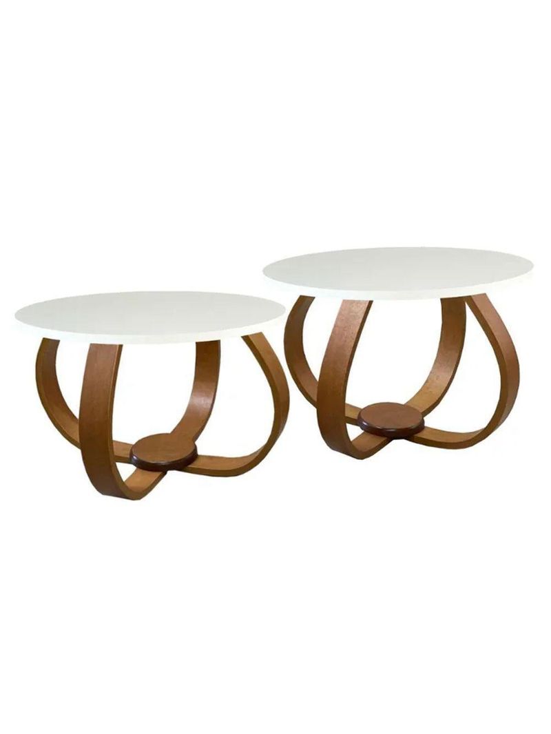Conjunto Mesa De Centro E Lateral Pés Cebola Branco Branco