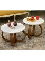 Conjunto Mesa De Centro E Lateral Pés Cebola Branco Branco