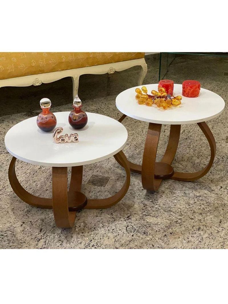 Conjunto Mesa De Centro E Lateral Pés Cebola Branco Branco