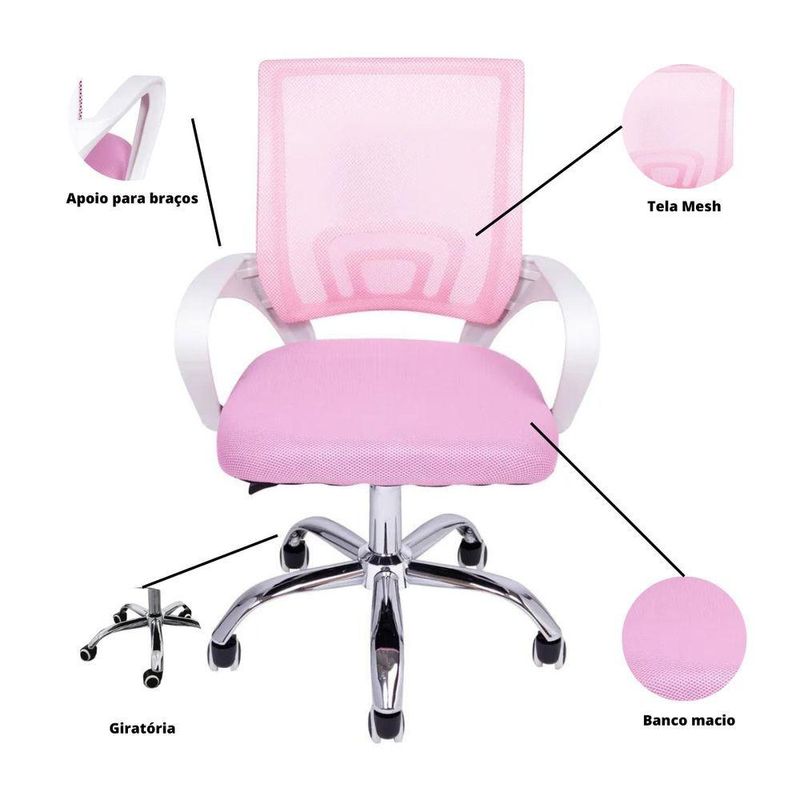 Kit 4 Cadeiras De Escritório Begonia Tela Mesh Ergonômica Rosa
