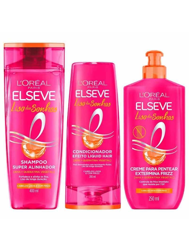 Elseve liso dos sonhos kit - creme para pentear + shampoo + condicionador